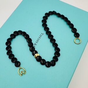 Vintage Tiffany & Co. Lentil Onyx 18K Yellow Gold Necklace 17” Presentation Box